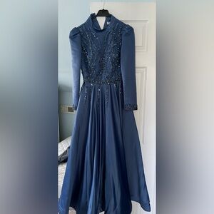Women’s modest blue dress